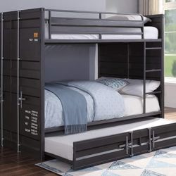 Cargo Gunmetal Finish Metal Full over Full SIZE Bunk Bed w/Trundle