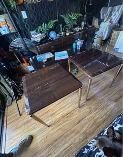 Pair of Mid-Century Style Wood and Gold End Tables