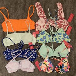Assorted Xhilaration 8-Piece Juniors Size XS (00) Swimsuit Bikini Tops, Removable Cups, Assorted Styles & Colors/Prints