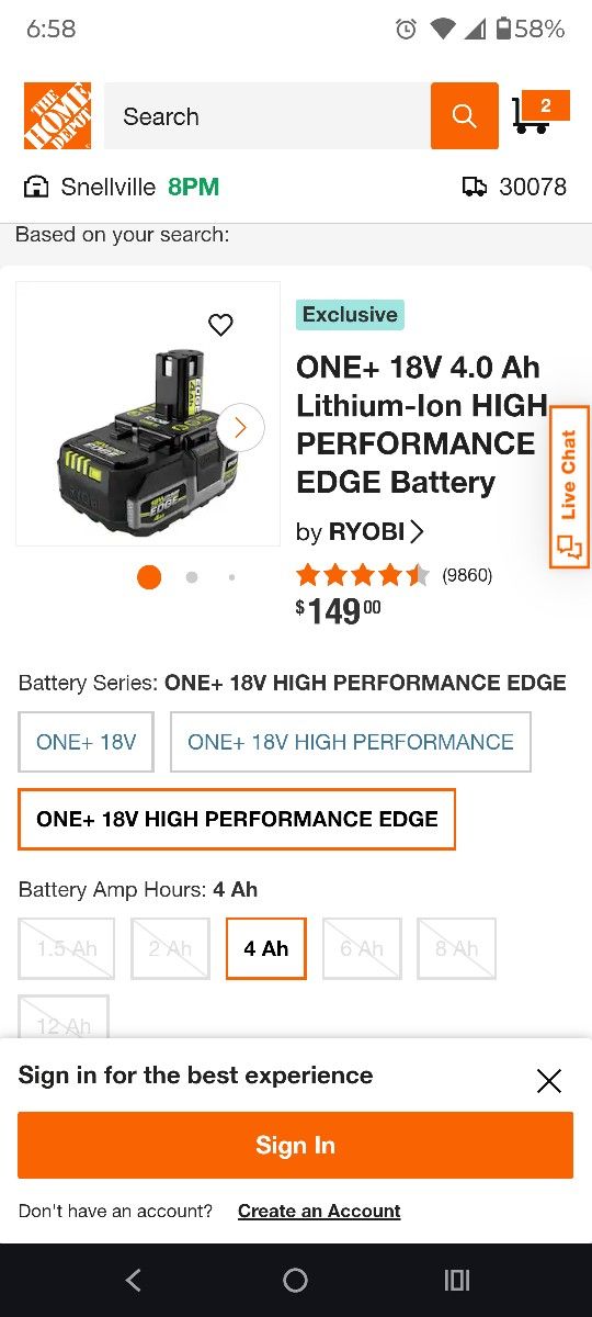 Ryobi OnePlus One+ 4 Ah 18 Volt High Performance Edge Battery Like New 18v
