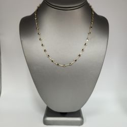 Stunning 14k Yellow Gold With Black Diamond Stones Chain Necklace 18"