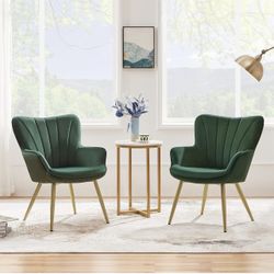 Velvet Accent Chair, Modern Armchair with Wing Side and Metal Legs, Cozy and Soft Padded and High Back for Living Room/Home Office/Bedroom, Set of 2, 