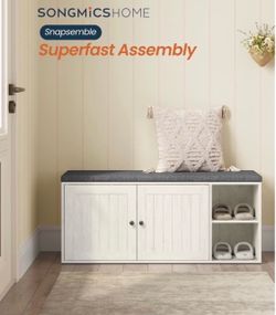 Home Shoe Storage Bench, Snapsemble Superfast Assembly Cabinet with Door & Adjustable Shelf, 14 x 40.2 x 17.3 Inches, Honey Brown and Slate Gray, HOPU