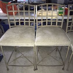 Shaver Howard Woven Metal Crackle Finish Counter Height Bar Stools Pair