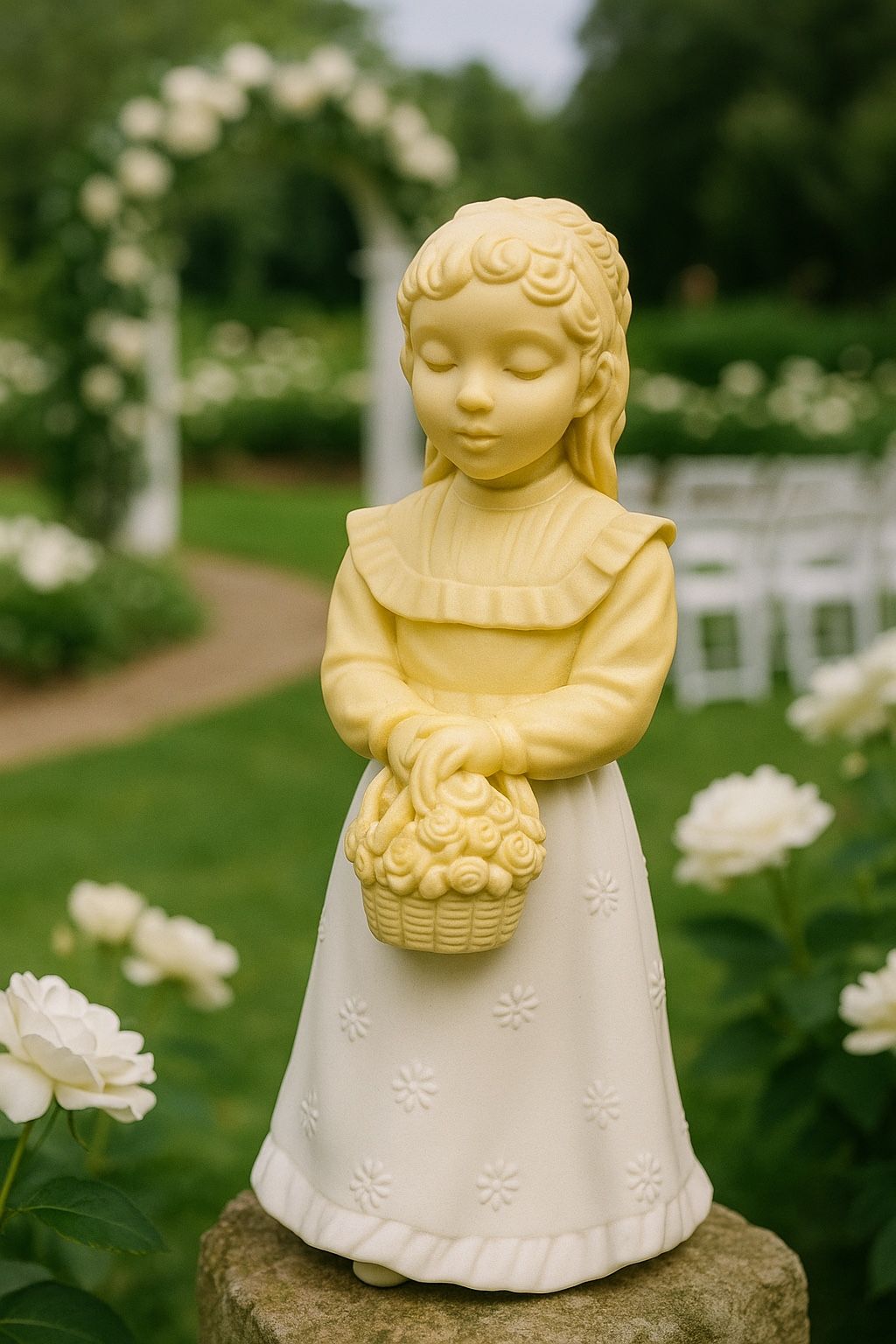 Avon 1970s Empty Figural Wedding Flower Maiden Unforgettable Cologne Decanter, 5”