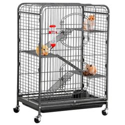 37'' Metal Pet Cage w/ Feeder and Wheels for Small Animal, Black