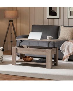 Yaheetech Lift Top Coffee Table with Hidden Compartment and Storage Shelf, Rising Tabletop Dining Table for Living Room Reception Room, 38.6in L, Grey