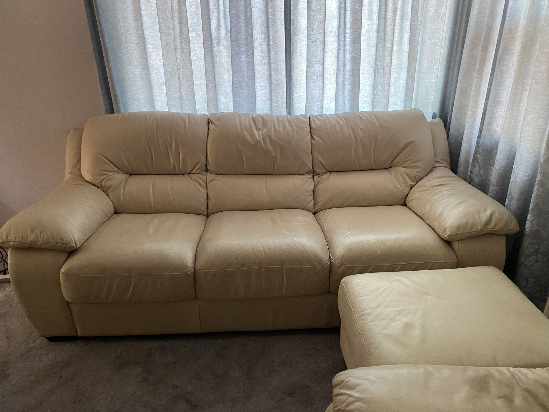 Creamy Beige Leather Couch Set