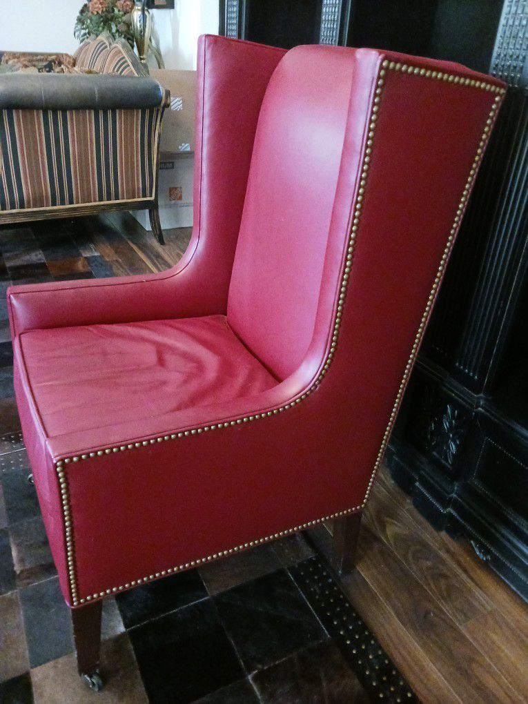 Single  Red Leather WINGBACK  Chair