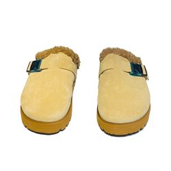  Moncler Mon Suede and faux shearling slide slippers 
