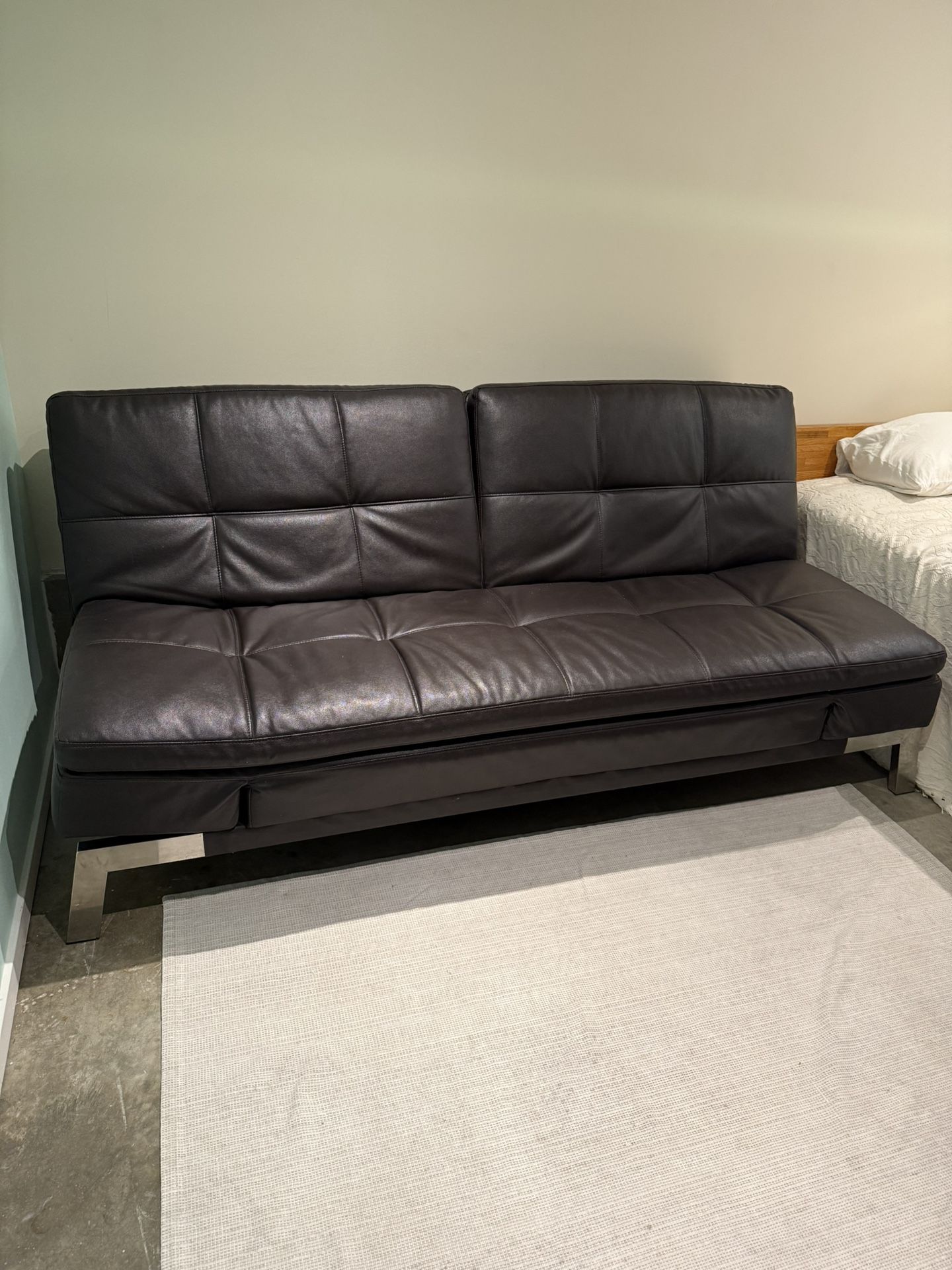 Dark Brown Leather Futon