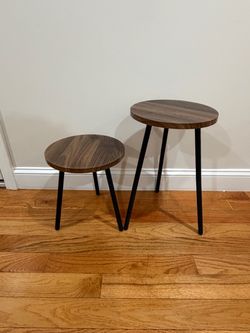 mid-century modern round walnut wood plant stand