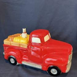 VINTAGE TREASURE CRAFT RED TRUCK COOKIE JAR 