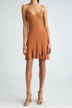 Ulla Johnson Women's Bianca Metallic Knit V-Neck Mini Dress Orange Size Medium