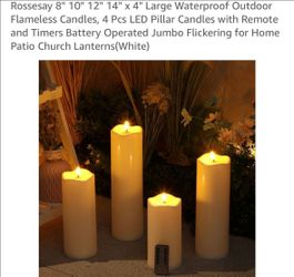 New Rossesay 8 10 12 14 " large waterproof outdoor flameless candles with remote control