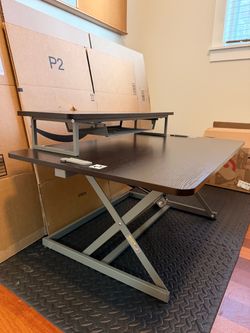SHW office standing desk riser adjustable espresso