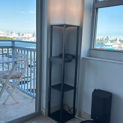 Floor Lamp with Shelves, Solid Wood with 1 Drawer and 2 USB Ports & 2 Power Outlet