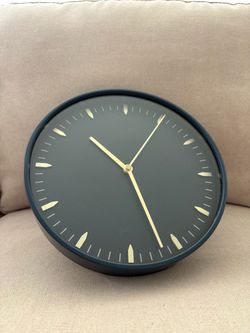 Modern Round Wall Clock Navy Blue and Gold
