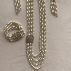 New Pearl-like Necklace With Pendant, Bracelet With Pendant And Dangle Earrings 
