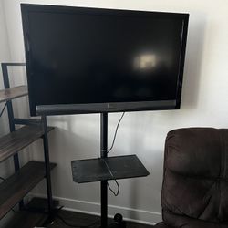 47” HDTV with Mobile Rolling TV Stand & Shelf