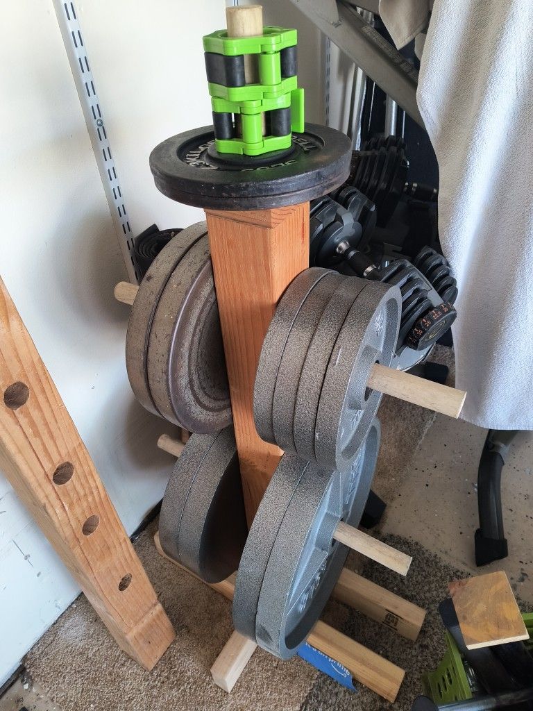 Olympic Weight Plates 260 Lbs + Weight Tree