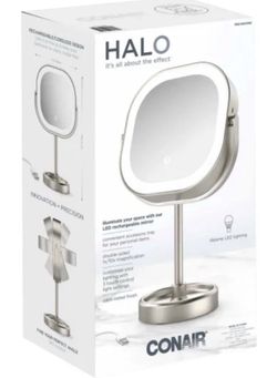 Conair Halo LED Rechargeable Double Sided Mirror 10x Magnification And Light new