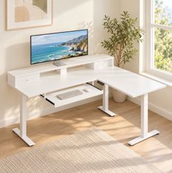 59” L-Shaped Electric Desk with Drawers | New in Box