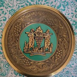 

Vtg Jewish Jerusalem Round Brass Metal Tray