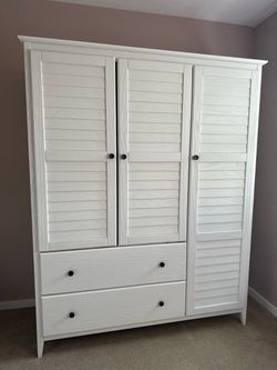 Solid Wood White Armoire / Wardrobe – Grain Wood Furniture Greenport 3-Door – $550
