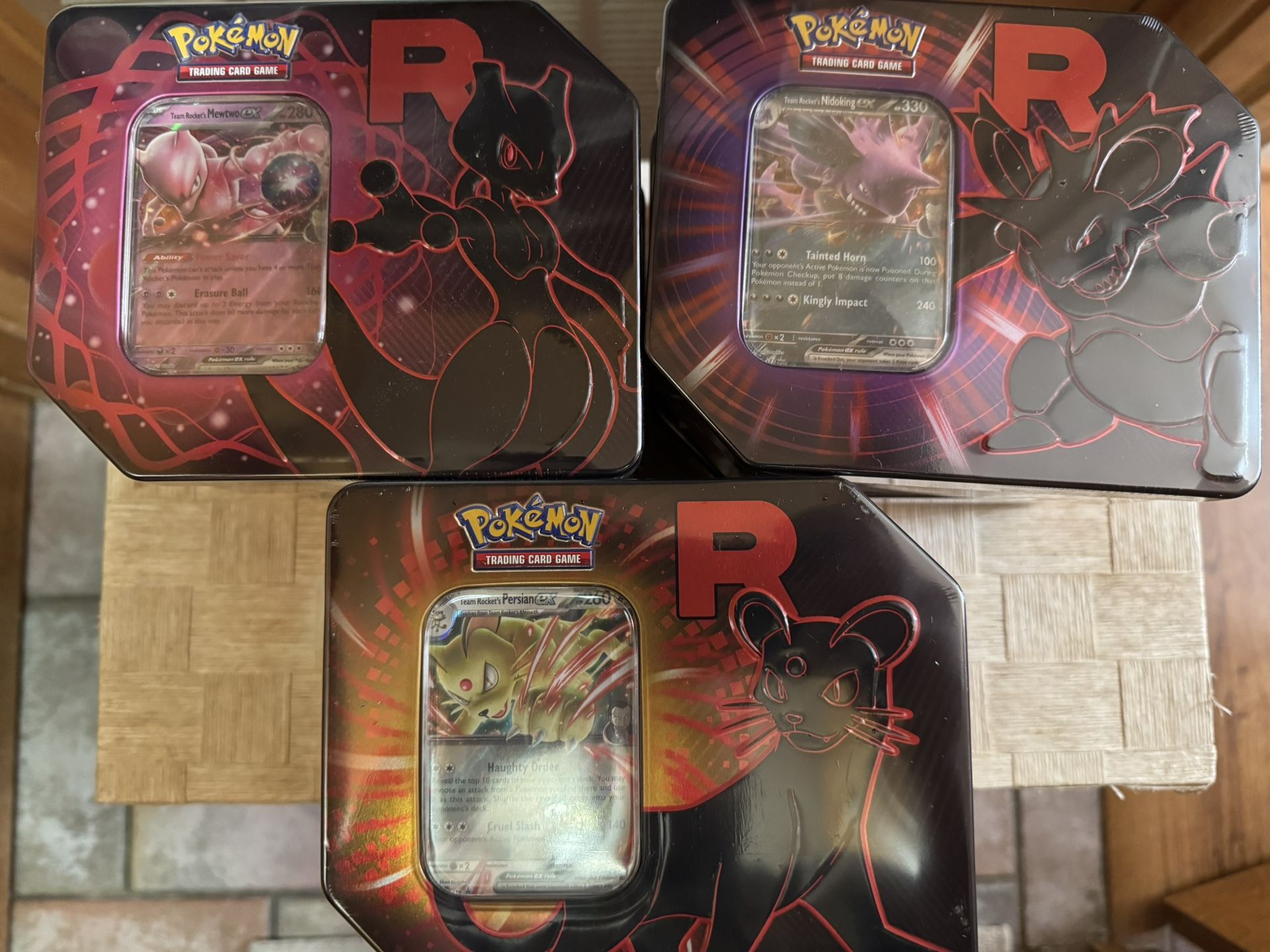 Pokemon TCG Team Rocket Tins , Mewtwo, Nidoking, Persian