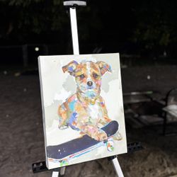 Colorful Dog on Skateboard Painting – Signed Modern Canvas Art 