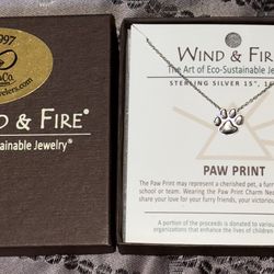 BEAUTIFUL New in Box Sterling Wind and Fire Paw Print Necklace!  