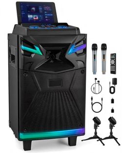 GTSK10-1 Karaoke Machine for Adults with USB-C Audio Interface, Portable PA System Bluetooth Party Speaker with 2 Wireless Mics for Live Streaming, Di