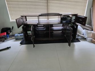 Dark Wood TV Stand with Cabinet Storage