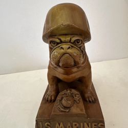 USMC BullDog Statue/Sculpture Wood  7” X 5”  Unmarked