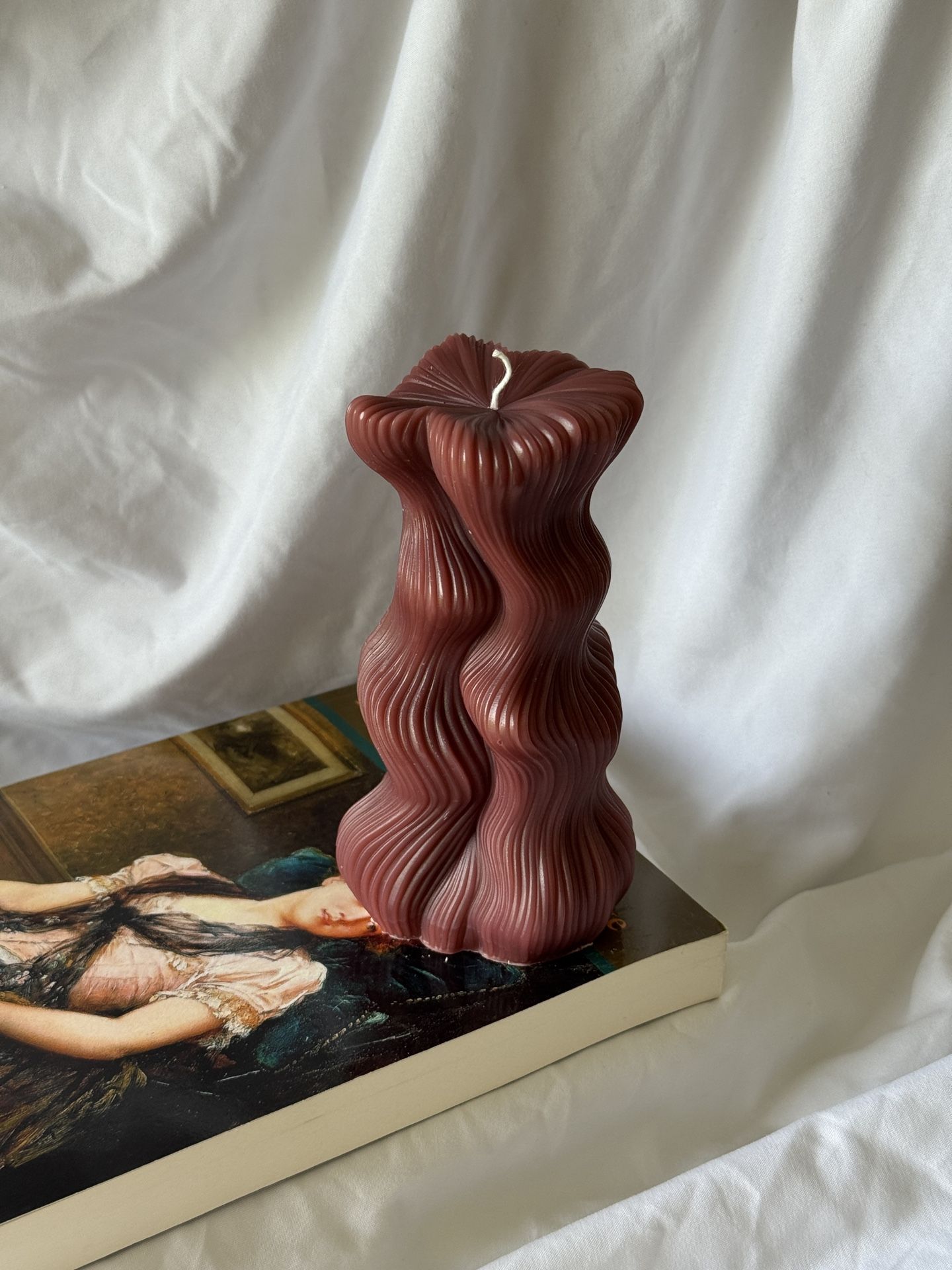 Large Wavy Pillar Candle | Textured Sculptural Soy Wax Candle | Handmade Cozy Gift | Aesthetic Home Decor