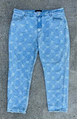 Homme + Femme Monogram HF Denim Jeans Blue All Over Logo Streetwear Size 40