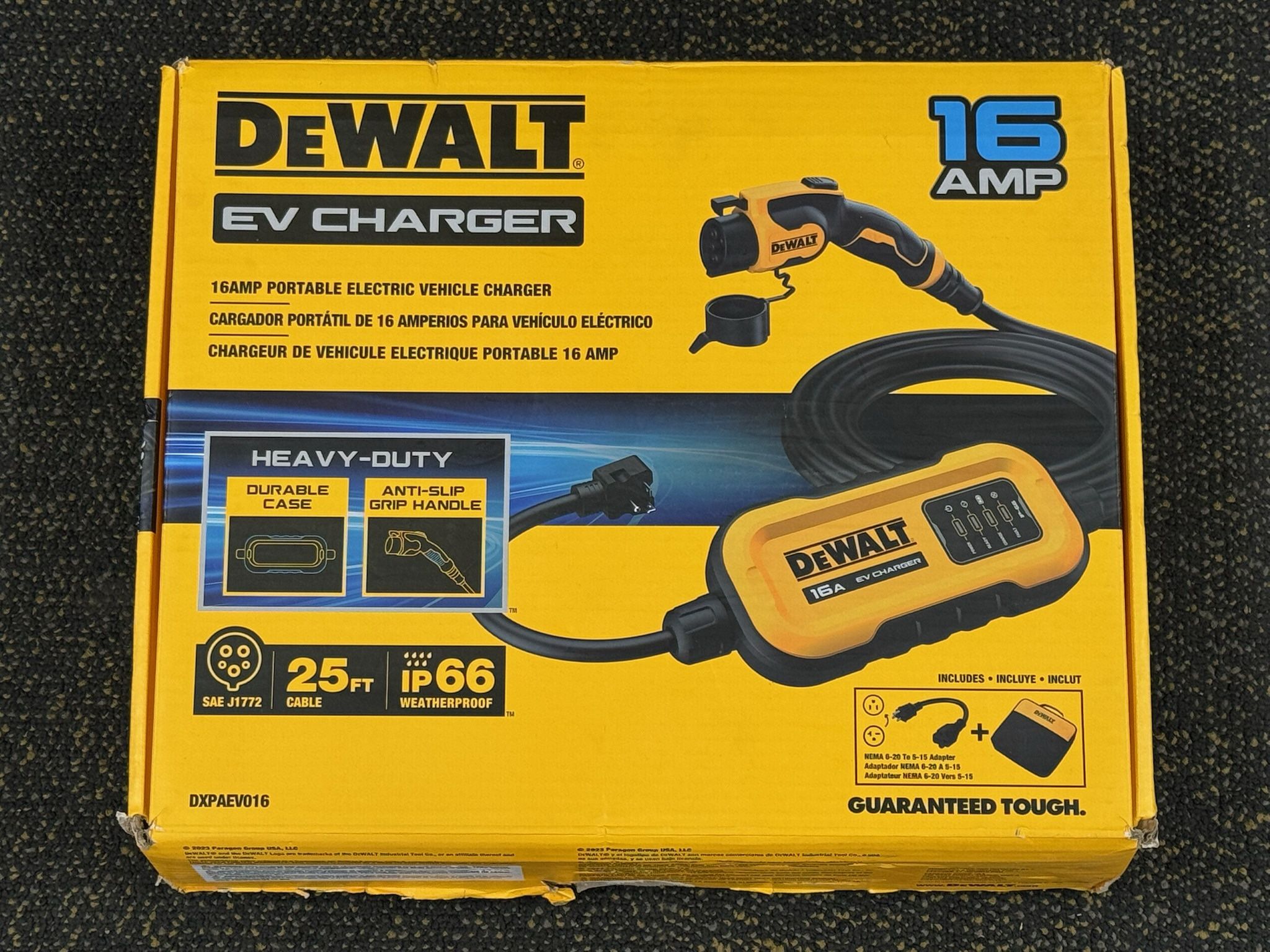 DEWALT DXPAEV016 Level-2 Portable Electric Vehicle EV Charger up to 16 Amps, 120-240-Volt AC 3.8 KW