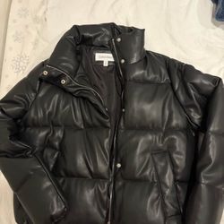 Woman’s leather calvin klein puffer jacket 
