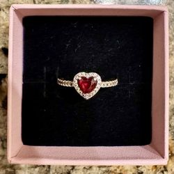 Pandora Elevated Heart Ring (Red)
