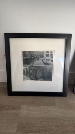 Framed Black and White Venice Canal Print