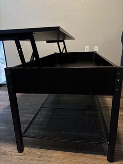 Black Lift-Top Coffee Table – Hidden Storage Compartment & Mesh Shelf