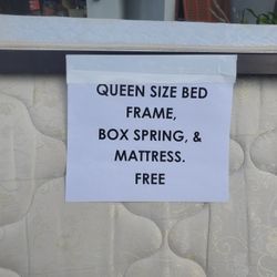 Free Queen Size Bed Frame, Box Spring, Mattress.