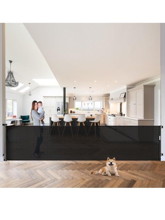 120 Inch Extra Wide Retractable Pet / Baby Gate for Large Opening, Indoor & Outdoor Use
