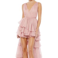 Like New  Mac Duggal High Low Tiered Gown by With Built-in Bodysuit Rose Pink Size 8