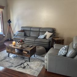 3 grey leather couches 1 single leather couch
