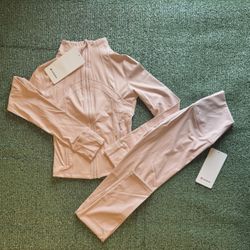 Lululemon Pink Women's Sweatsuit Set Jacket & Pants Zip Pocket 
