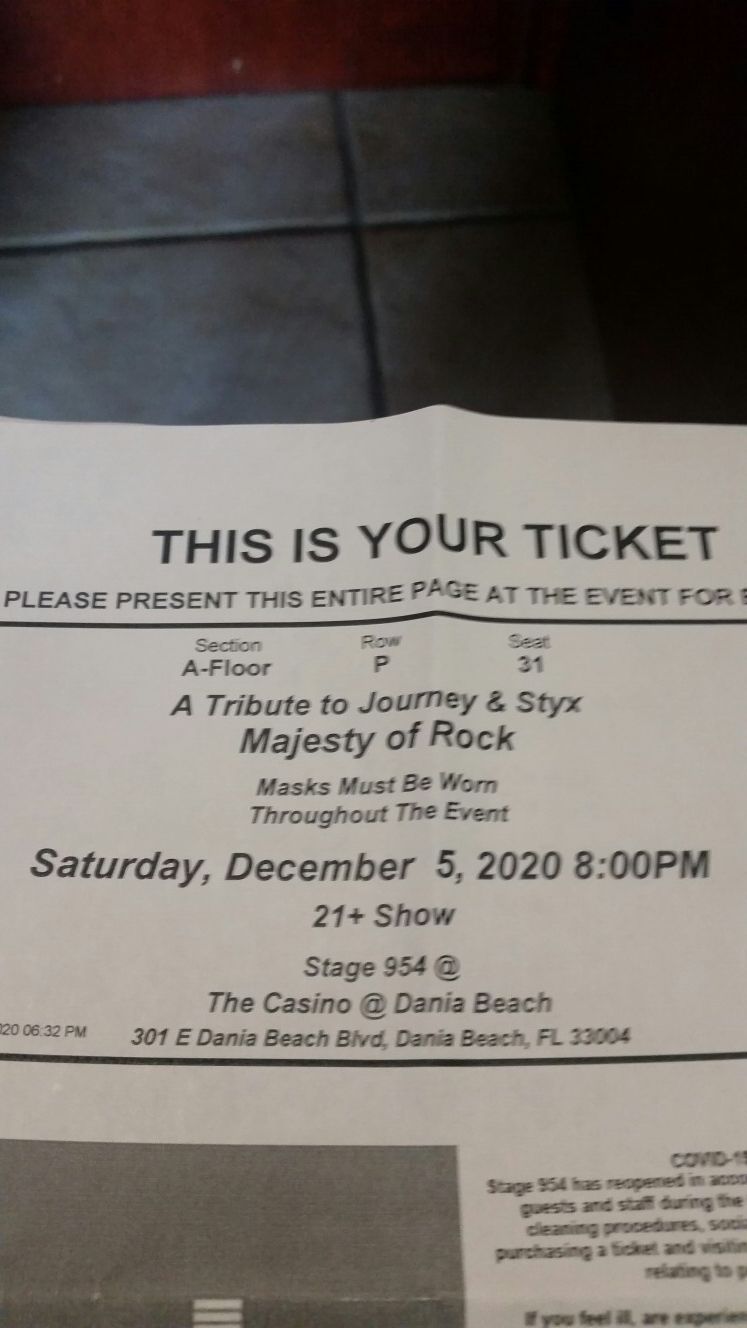 Journey & Styk, A tribute to. Majesty of Rock, Saturday, December 5, 2020, @ 8 pm.