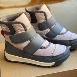 SOREL Whitney II Strap Boot - Kids- Size US12-Light Pink&Gray