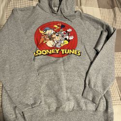 Looney Tunes Bugs Bunny Vintage Hoody Sweatshirt Grey Large